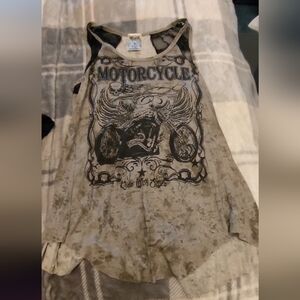 Vocal Motorcycle Graphic Tank Top - Cream and Black